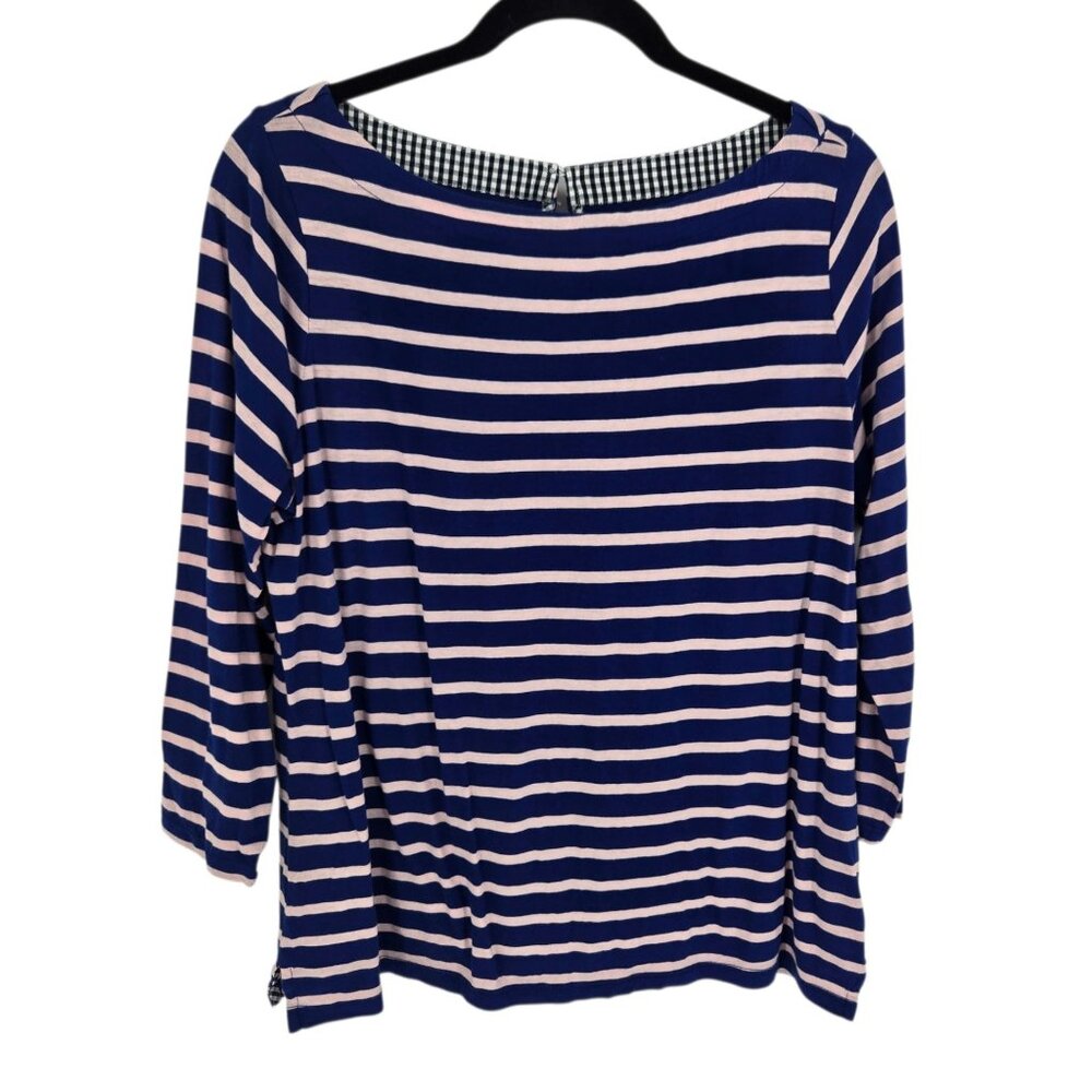 Crown and ivy womens Large perfectly pima blue pink stripe boat neck shirt